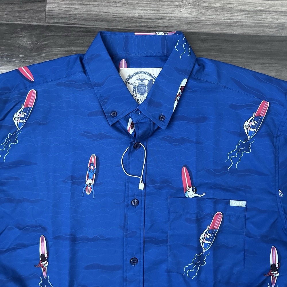 RSVLTS Pacific Coast Paddle Battle Hawaiian Shirt Surfboard Men's Large Blue